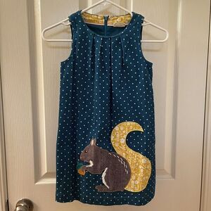 Mini Boden Squirrel Applique Corduroy Jumper Dress Girls Size 6-7 years